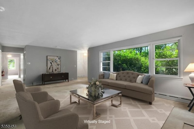 64 Old Smalleytown Rd, Warren Twp, NJ 07059 - living area with baseboard heating and light colored carpet