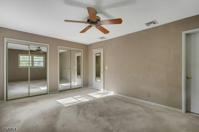 64 Old Smalleytown Rd, Warren Twp, NJ 07059 - unfurnished bedroom with two closets, carpet, ceiling fan, and baseboards