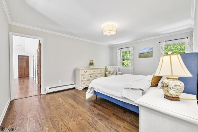 6 Mount Pleasant Rd, Mendham Twp, NJ 07960 - bedroom with a baseboard heating unit, wood finished floors, ornamental molding, and baseboards