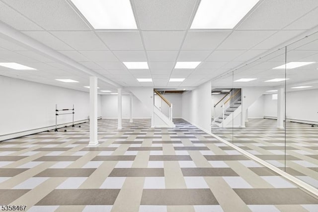 6 Mount Pleasant Rd, Mendham Twp, NJ 07960 - finished basement featuring stairs and a paneled ceiling