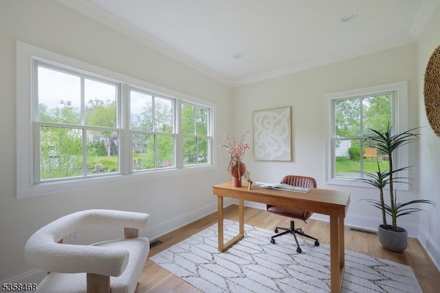 237 Appletree Ln, Mountainside Boro, NJ 07092 - home office featuring crown molding, baseboards, and wood finished floors