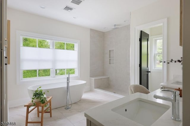 237 Appletree Ln, Mountainside Boro, NJ 07092 - bathroom with marble look tiles, plenty of natural light, and a walk in shower