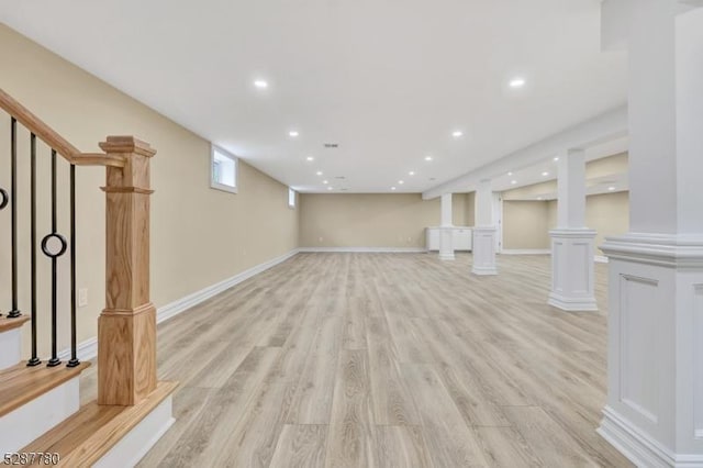 737 Wingate Dr, Bridgewater Twp, NJ 08807 - below grade area featuring light wood finished floors, recessed lighting, and baseboards
