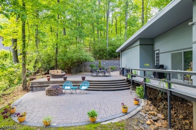 1178 Johnston Dr, Watchung Boro, NJ 07069 - view of patio / terrace with an outdoor fire pit, a wooden deck, and grilling area