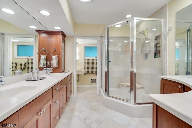 1178 Johnston Dr, Watchung Boro, NJ 07069 - full bath featuring an enclosed shower, recessed lighting, and double vanity