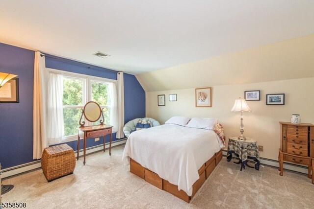 2 Jolie Ct, Boonton Town, NJ 07005 - carpeted bedroom featuring a baseboard radiator and vaulted ceiling