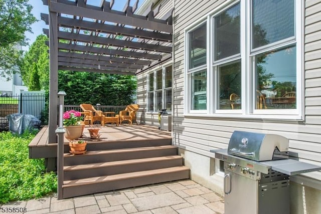 2 Jolie Ct, Boonton Town, NJ 07005 - view of patio featuring a grill, a wooden deck, a pergola, and fence