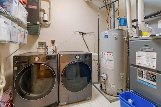 618 Turlington Ct, Livingston Twp, NJ 07039 - laundry room with water heater, tile patterned floors, washer and clothes dryer, and heating unit