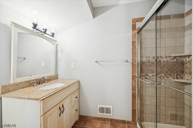 24 Stevens Ct, Bedminster Twp, NJ 07921 - full bathroom with a stall shower, vanity, and tile patterned floors