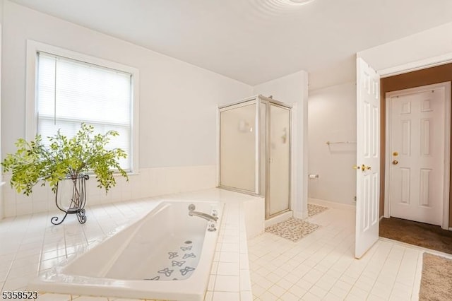 40 Nathan Dr, Old Bridge Twp, NJ 08857 - bathroom with a bath, a stall shower, and tile patterned floors