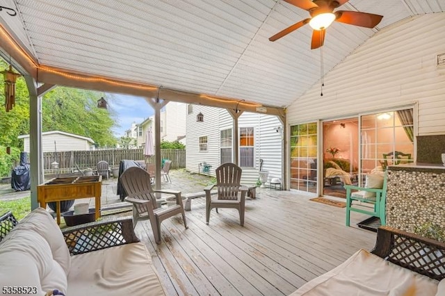 40 Nathan Dr, Old Bridge Twp, NJ 08857 - deck featuring fence, a ceiling fan, and an outdoor hangout area