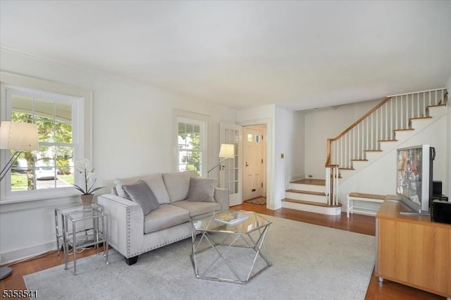 22 Bailey Rd, Millburn Twp, NJ 07041 - living area featuring stairway and wood finished floors