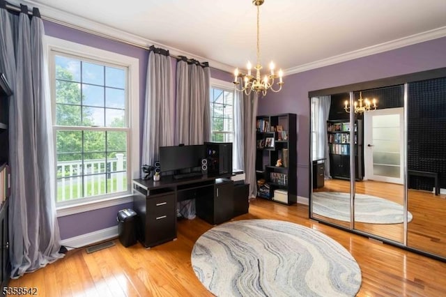 104 Hockenbury Dr, Glen Gardner Boro, NJ 08826 - office space with a chandelier, light wood-type flooring, ornamental molding, and baseboards