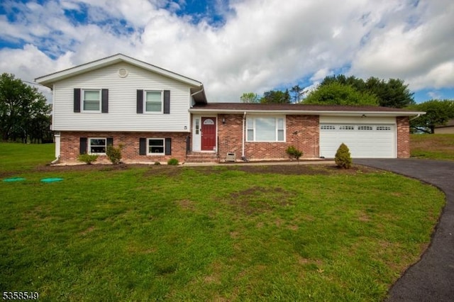 5 Mountain View Dr, Wantage Twp, NJ 07461 - split level home with driveway, brick siding, a garage, and a front lawn