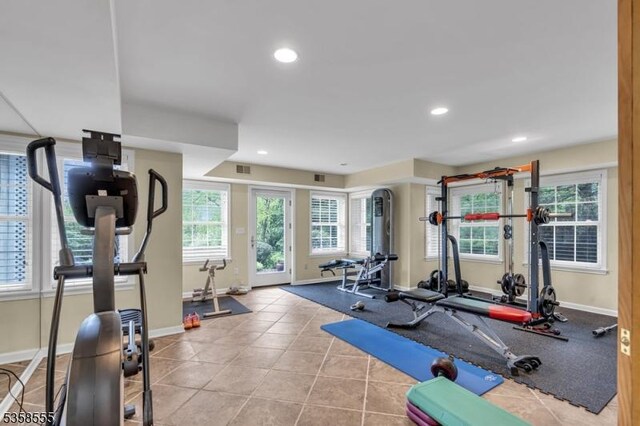 7 Montaine Pl, Clinton Twp, NJ 08833 - workout room featuring baseboards, healthy amount of natural light, recessed lighting, and tile patterned floors
