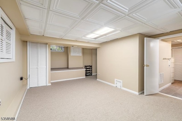 finished below grade area with carpet and baseboards