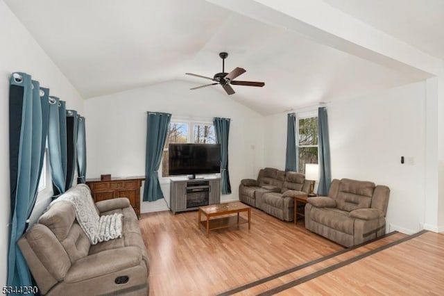 620 Hemlock Rd, Hampton Twp, NJ 07860 - living room with a ceiling fan, light wood-style flooring, and vaulted ceiling