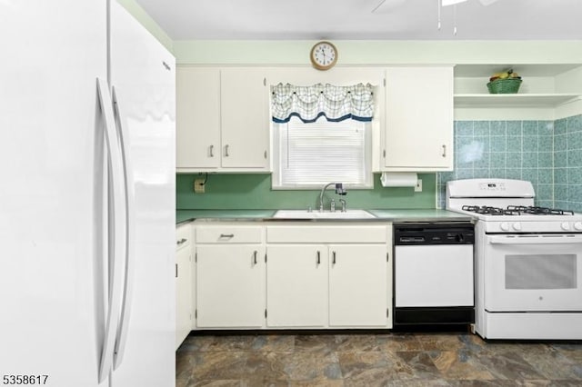 718 Pine St, Roselle Park Boro, NJ 07204 - kitchen with white appliances, white cabinetry, light countertops, ceiling fan, and open shelves
