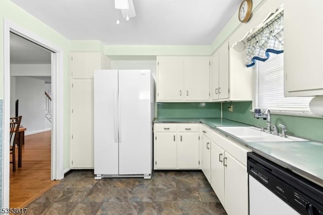 718 Pine St, Roselle Park Boro, NJ 07204 - kitchen with white appliances, white cabinetry, light countertops, and ceiling fan