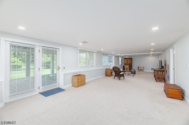 11 Brookside Dr, Peapack Gladstone Boro, NJ 07934 - living area with carpet flooring, recessed lighting, and baseboards