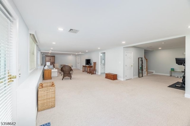 11 Brookside Dr, Peapack Gladstone Boro, NJ 07934 - living area with light colored carpet, recessed lighting, and baseboards
