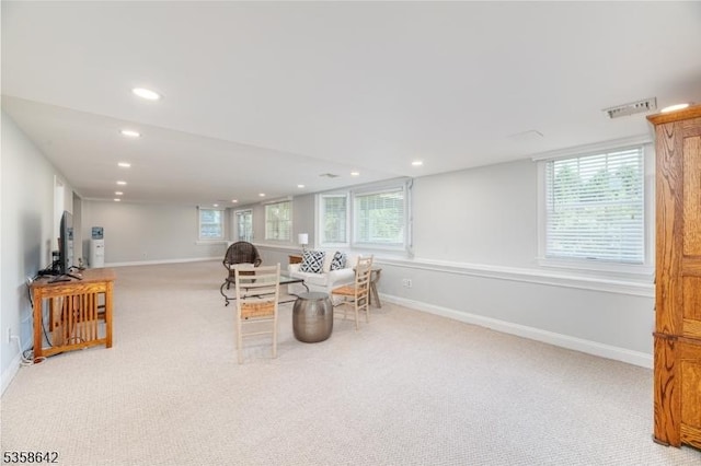 11 Brookside Dr, Peapack Gladstone Boro, NJ 07934 - living area featuring carpet floors, baseboards, recessed lighting, and plenty of natural light