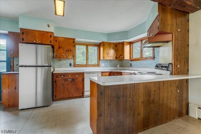 18 Pottersville Rd, Peapack Gladstone Boro, NJ 07934 - kitchen with freestanding refrigerator, stove, white dishwasher, and healthy amount of natural light