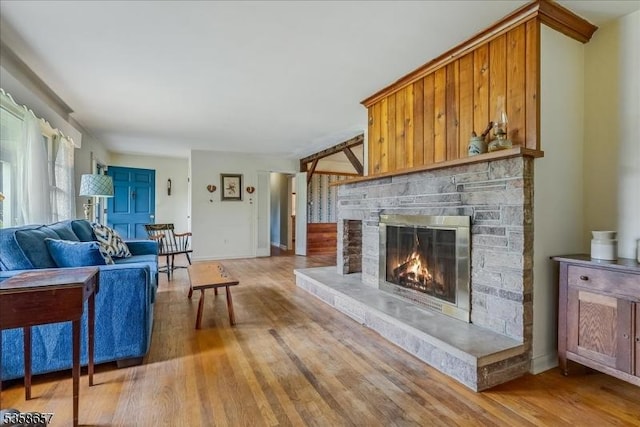 18 Pottersville Rd, Peapack Gladstone Boro, NJ 07934 - living area with light wood-style flooring and a fireplace