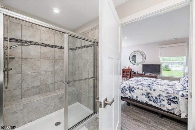8 Lam Dr, Hardyston Twp, NJ 07419 - bathroom with ensuite bath, a stall shower, wood finished floors, and recessed lighting