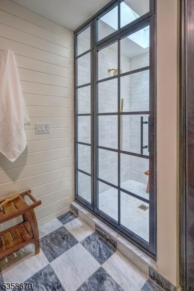 25 Highland Ave, Peapack Gladstone Boro, NJ 07931 - bathroom featuring healthy amount of natural light and wooden walls