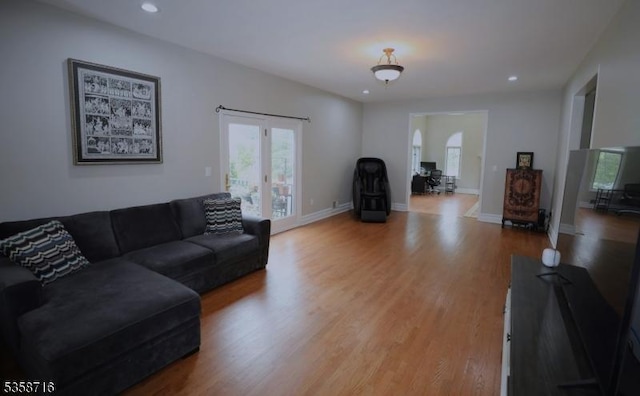 236 Berkley Ave, Montgomery Twp, NJ 08502 - living area with wood finished floors, recessed lighting, arched walkways, and baseboards