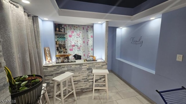 131-133 Sumner Ave, Plainfield City, NJ 07062 - indoor dry bar with tile patterned floors, a tray ceiling, and recessed lighting