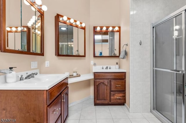 4-A Southview Rd, Randolph Twp, NJ 07869 - bathroom with two vanities, a shower stall, tile patterned flooring, and baseboards