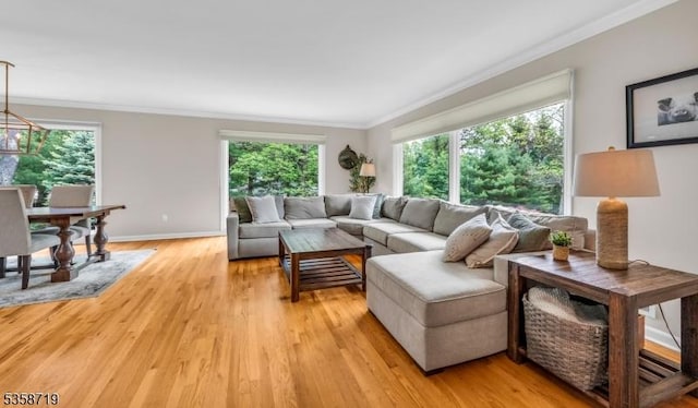 4-A Southview Rd, Randolph Twp, NJ 07869 - living room featuring ornamental molding, light wood-type flooring, plenty of natural light, and baseboards