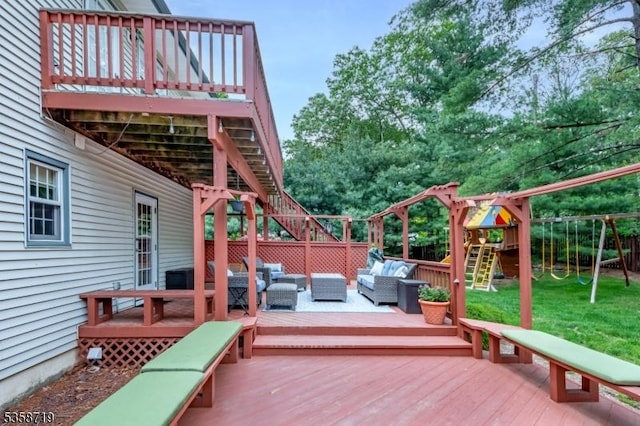 4-A Southview Rd, Randolph Twp, NJ 07869 - wooden terrace with outdoor lounge area and a playground