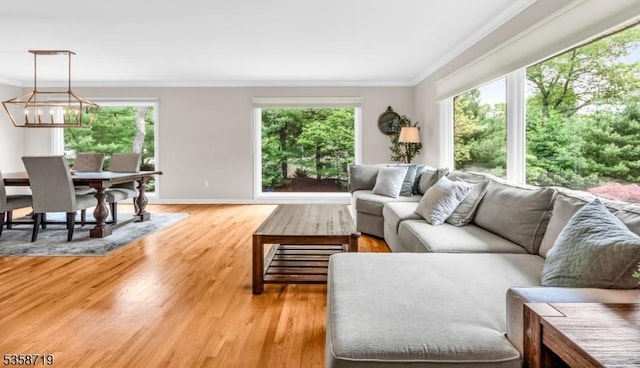 4-A Southview Rd, Randolph Twp, NJ 07869 - living area with crown molding, a chandelier, light wood-style floors, and baseboards