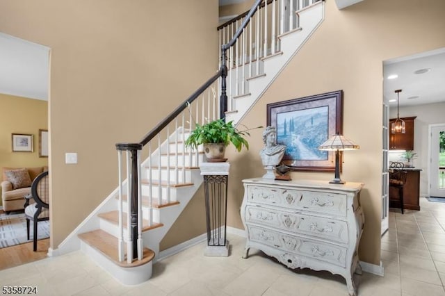 9 Blue Bird Ct, Randolph Twp, NJ 07869 - stairway with baseboards and tile patterned flooring