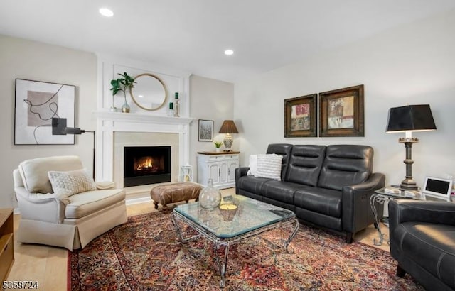 9 Blue Bird Ct, Randolph Twp, NJ 07869 - living area with wood finished floors, a lit fireplace, and recessed lighting