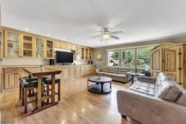 206 Thomas St, Cranford Twp, NJ 07016 - living room with a ceiling fan, light wood-style floors, and recessed lighting