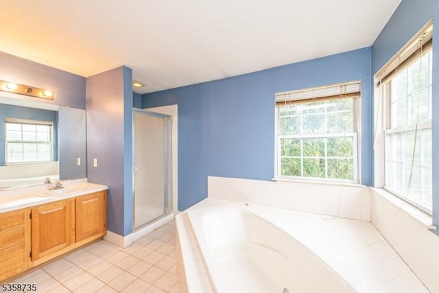 143 Crenshaw Dr, Mount Olive Twp, NJ 07836 - full bath with vanity, a bath, tile patterned floors, and a stall shower