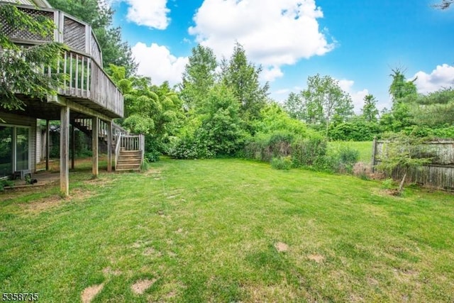 143 Crenshaw Dr, Mount Olive Twp, NJ 07836 - view of grassy yard with stairs and a wooden deck