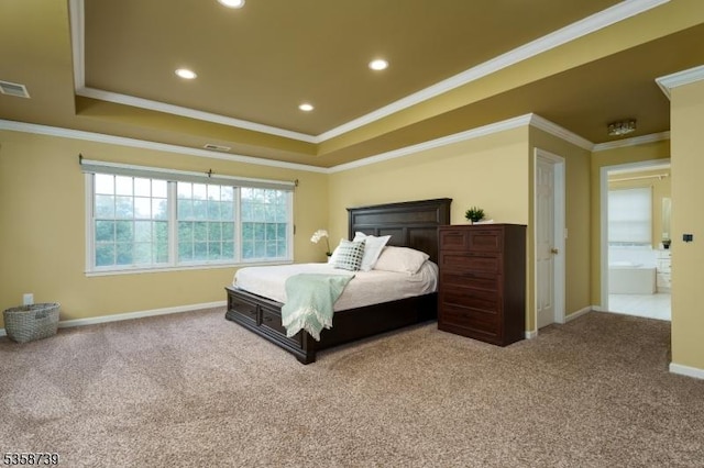 3 Firestone Ct, Montgomery Twp, NJ 08558 - bedroom with carpet, ornamental molding, a tray ceiling, baseboards, and recessed lighting