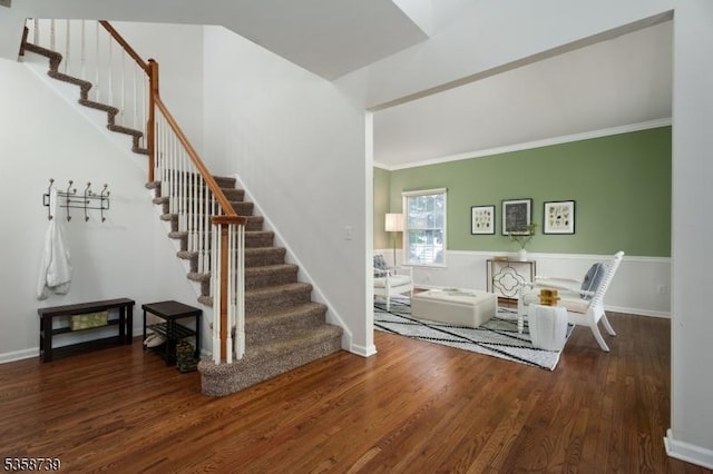 3 Firestone Ct, Montgomery Twp, NJ 08558 - staircase with wood finished floors, baseboards, and crown molding