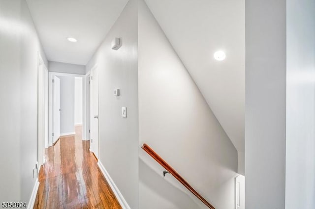 132 Hiawatha Blvd, Oakland Boro, NJ 07436 - hall with an upstairs landing, wood finished floors, recessed lighting, and baseboards