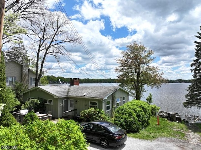 110 Lower N Shore Rd, Frankford Twp, NJ 07826 - view of front of house featuring a chimney and a water view
