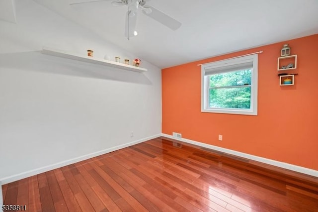 21-23 Sheridan Ave, West Orange Twp, NJ 07052 - unfurnished room with hardwood / wood-style flooring, vaulted ceiling, baseboards, and a ceiling fan