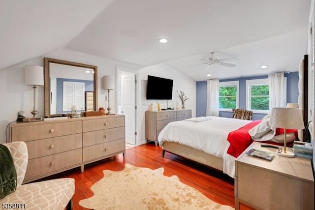 21-23 Sheridan Ave, West Orange Twp, NJ 07052 - bedroom featuring vaulted ceiling, wood finished floors, a ceiling fan, and recessed lighting