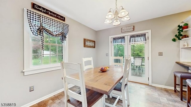 6 County Road 579, East Amwell Twp, NJ 08551 - dining room with a chandelier, healthy amount of natural light, baseboards, and french doors