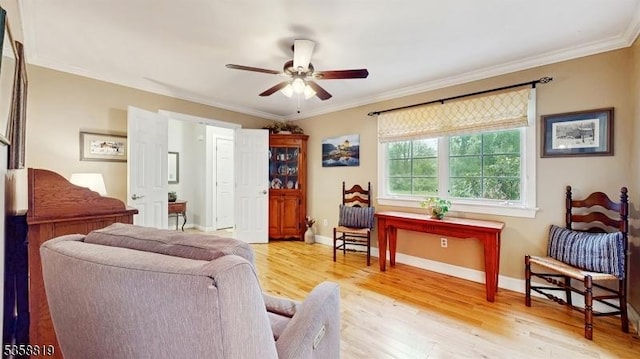 6 County Road 579, East Amwell Twp, NJ 08551 - living area with ceiling fan, light wood-style flooring, crown molding, and baseboards