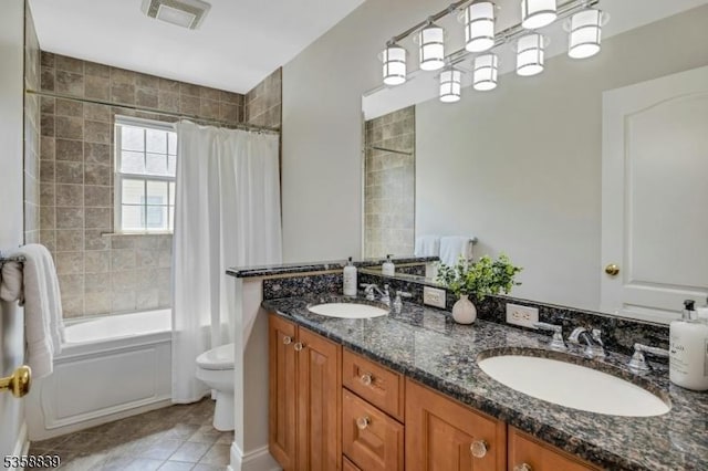 1364 Springfield Ave, New Providence Boro, NJ 07974 - full bath featuring shower / tub combo, double vanity, and tile patterned floors